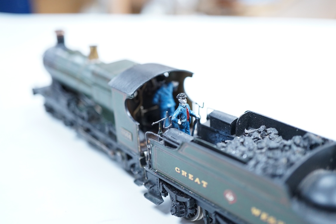 An EM gauge scratch built model railway locomotive by John Worsley, a GWR 3521 Class 4-4-0, 3551, a highly detailed model with opening smoke box door showing the details of the blast pipe and boiler tube ends, sprung buf